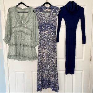 Lot of 3 Blue Green Pretty Dresses Sz Small